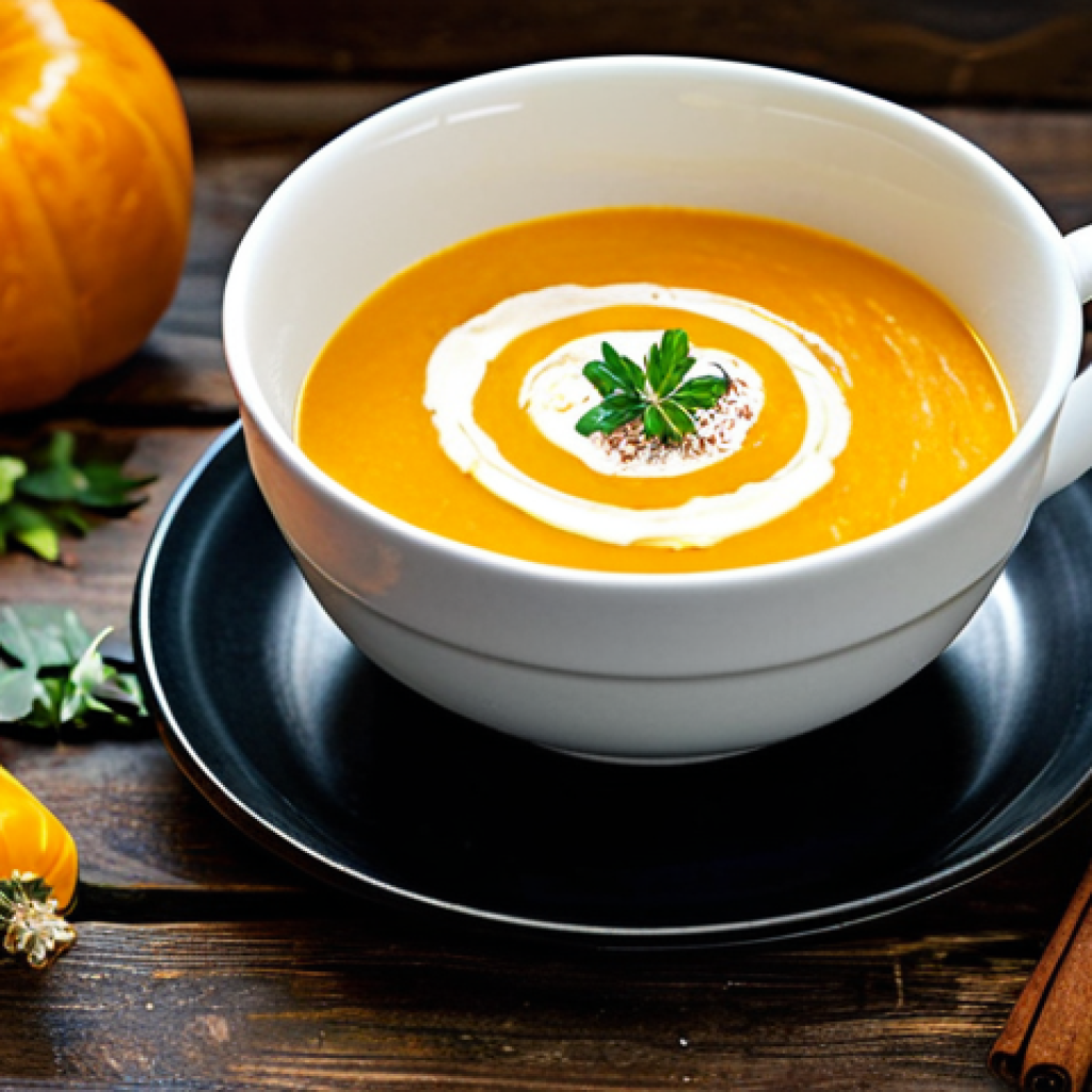 세로토닌을 높이는 스프 레시피 - Butternut Squash Apple Soup**

"A bowl of vibrant orange butternut squash and apple soup, garnished ...