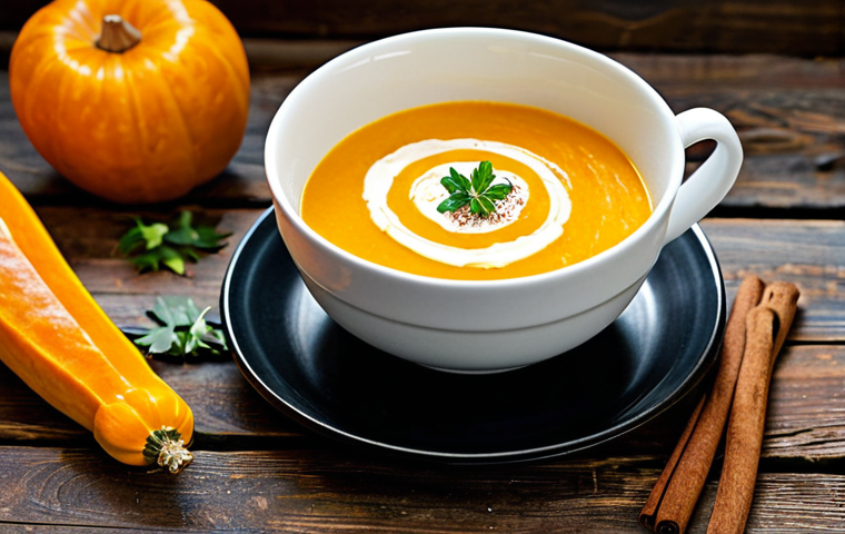 세로토닌을 높이는 스프 레시피 - Butternut Squash Apple Soup**
"A bowl of vibrant orange butternut squash and apple soup, garnished ...
