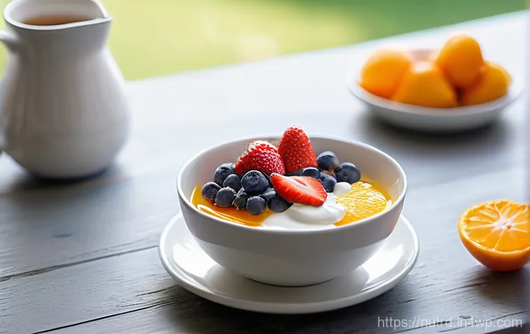 세로토닌을 위한 건강한 아침 메뉴 - **Prompt 1: A radiant morning breakfast scene.**
    A young adult (gender-neutral) with a serene an...